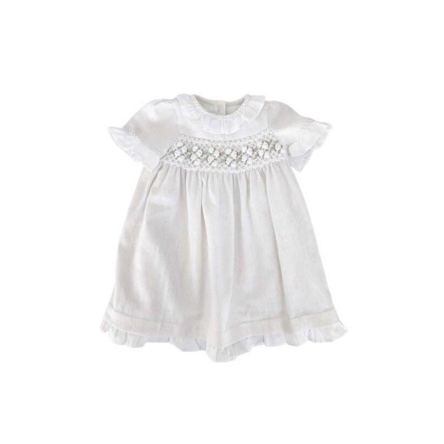 Federica Short Sleeve Linen Smocked Dress | Off-white