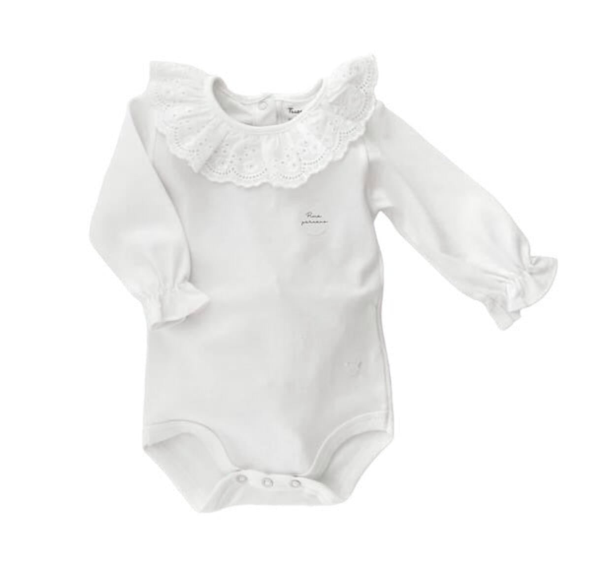 Broderie Long Sleeve Bodysuit | White