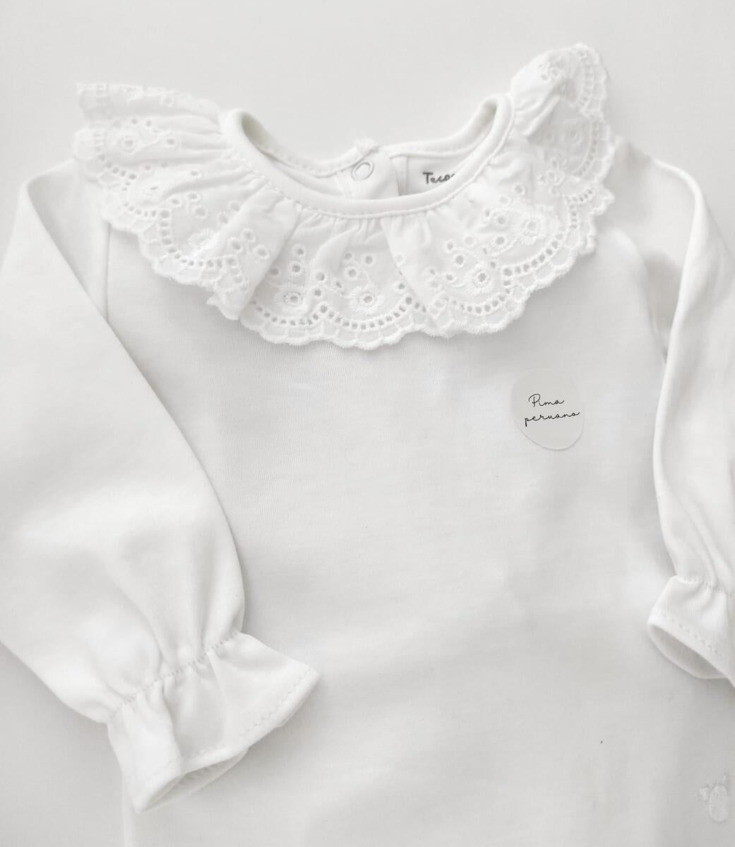 Broderie Long Sleeve Bodysuit | White