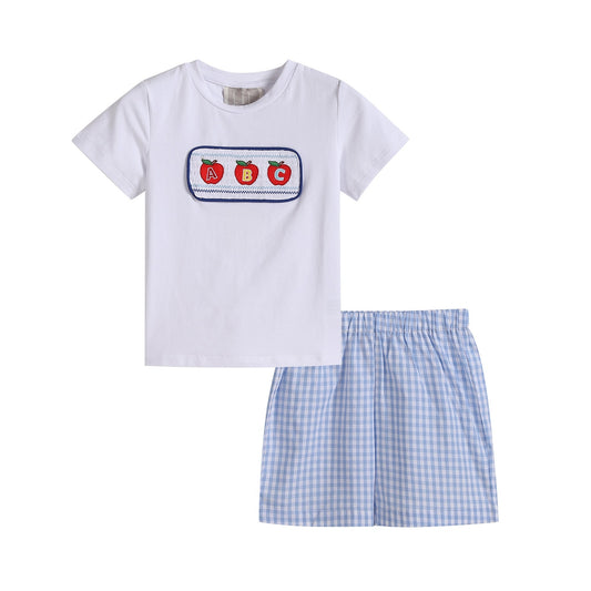 ABC Smocked Shirt and Blue Gingham Short Set