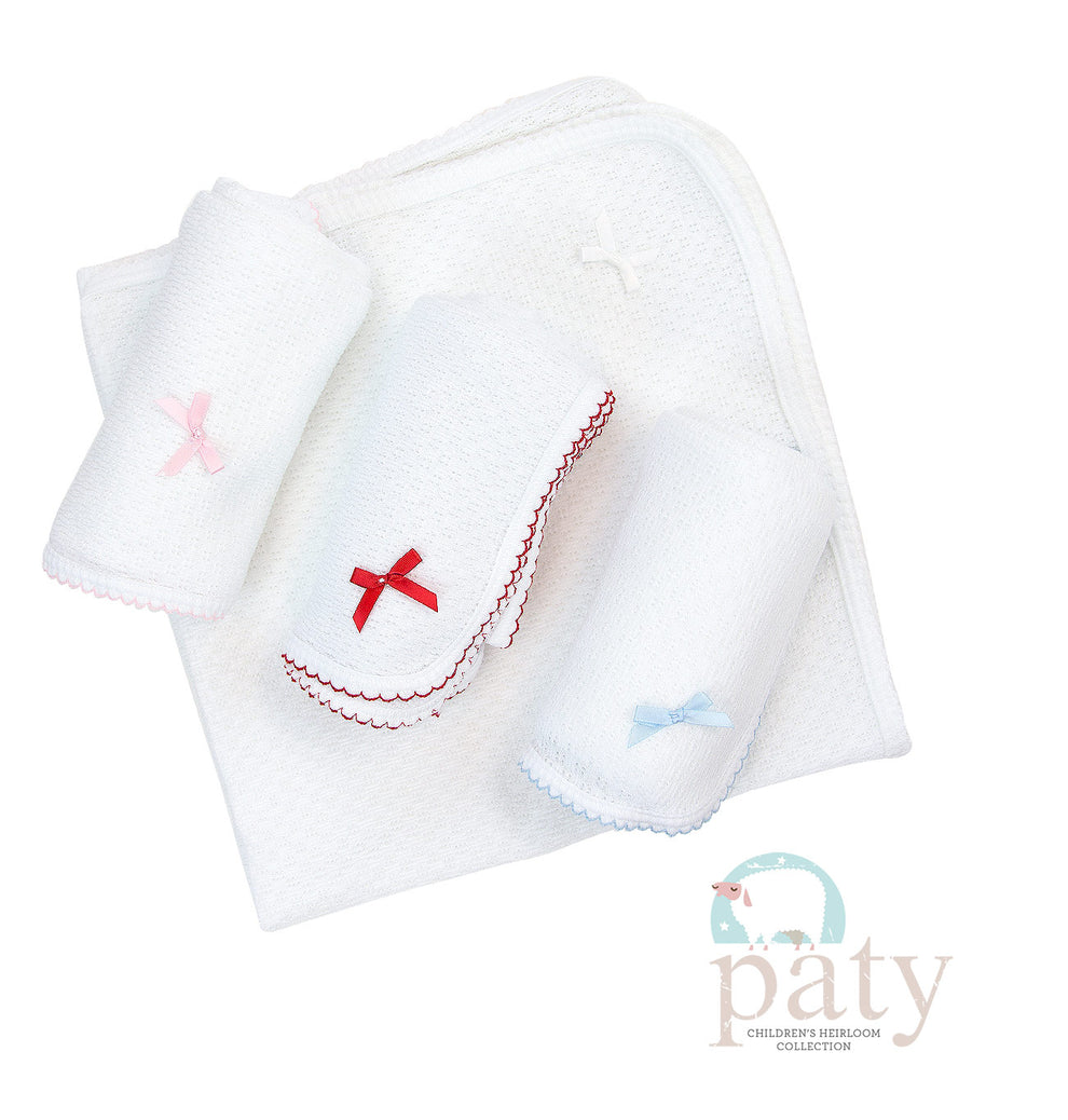 Knit Receiving/Swaddle Blanket w/Bow | Pink