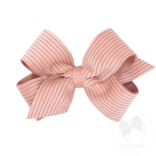 King Grosgrain Hair Bow with Wide Wale Corduroy Overlay | Sweet Nectar