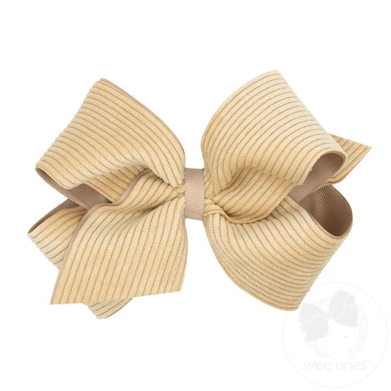 King Grosgrain Hair Bow with Wide Wale Corduroy Overlay | Tan