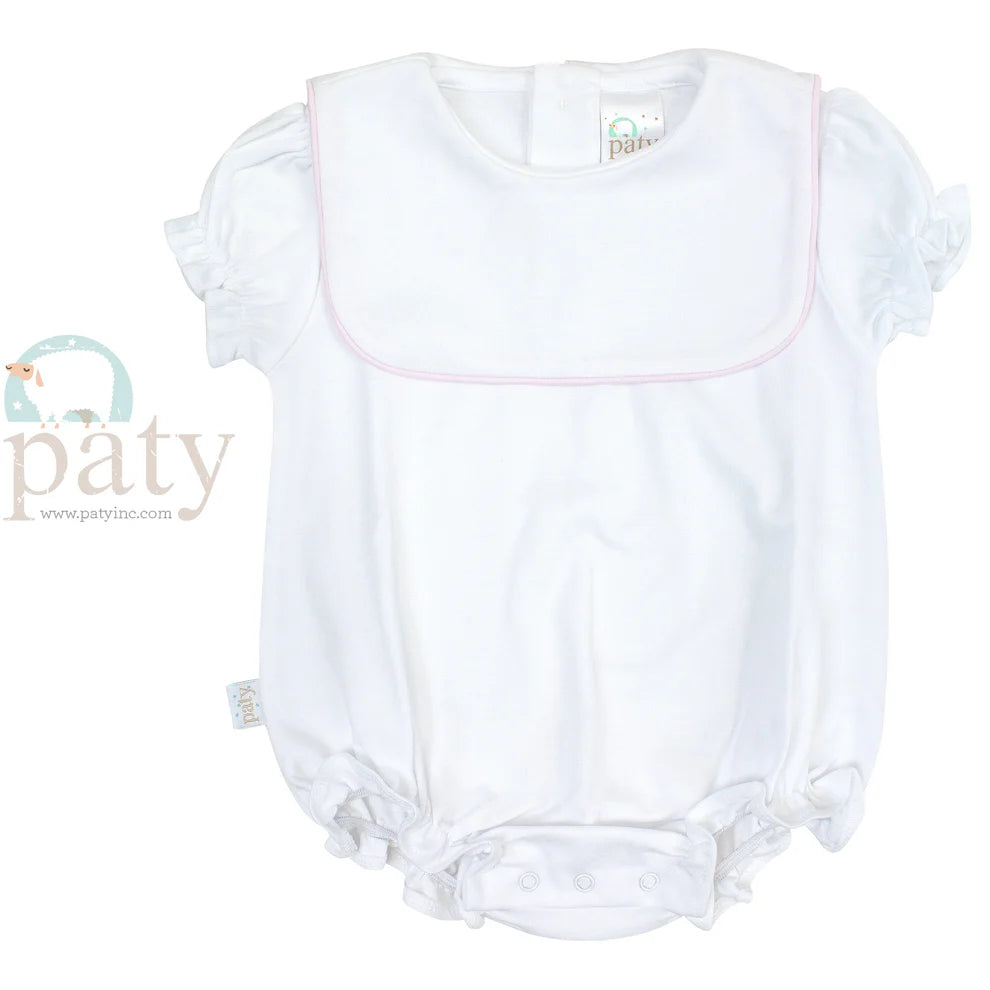 Pima Bubble w/ Bib | White w/Pink Piping