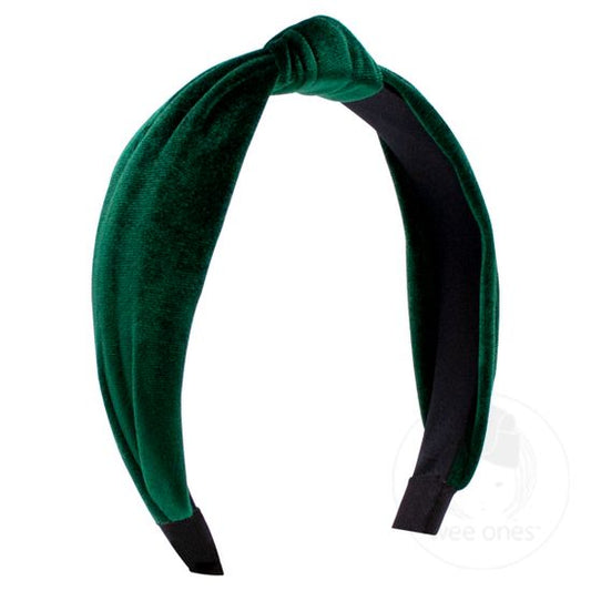 Velvet-wrapped Headband with Knot | Forest Green