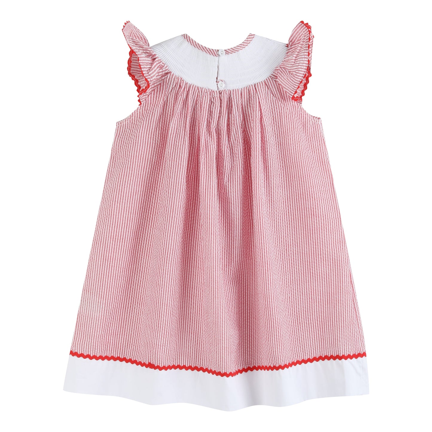 Seersucker Strawberry Smocked Bishop Dress