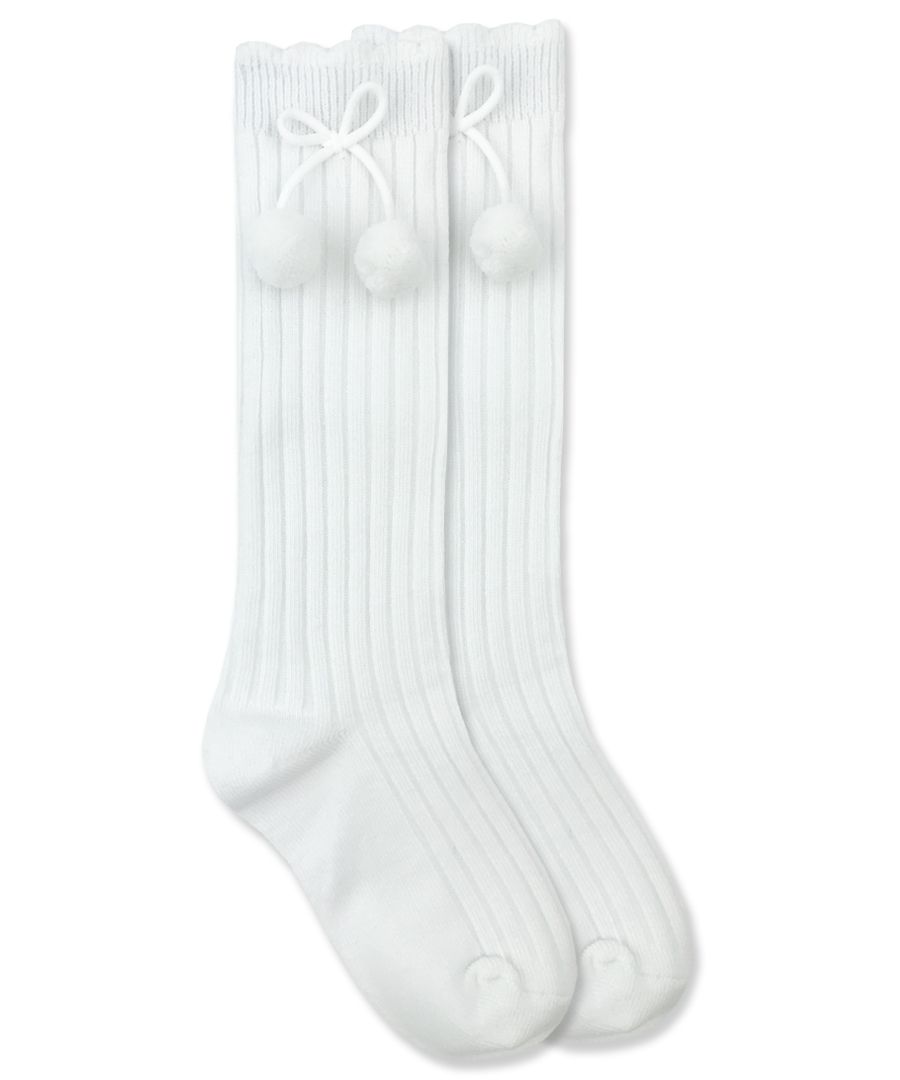 Pom Pom Knee High Socks | White