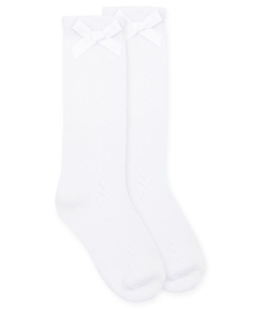 Pointelle Bow Knee High Socks 1 Pair | White