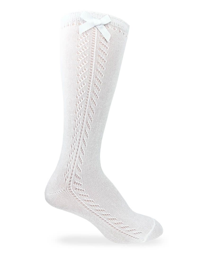 Pointelle Bow Knee High Socks 1 Pair | White