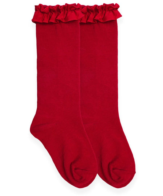 Ruffle Knee High Socks | Red