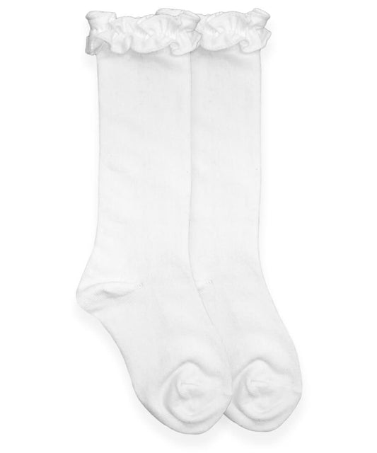 Ruffle Knee High Socks | White