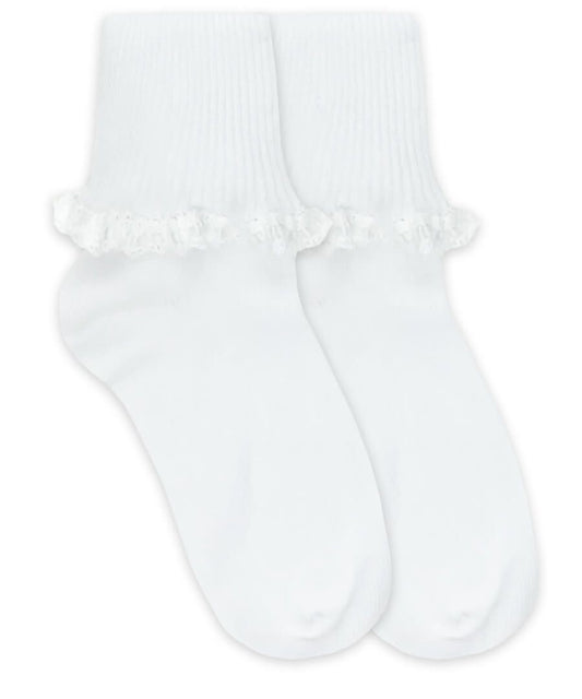 Cluny and Satin Lace Turn Cuff Socks | 1 Pair | White