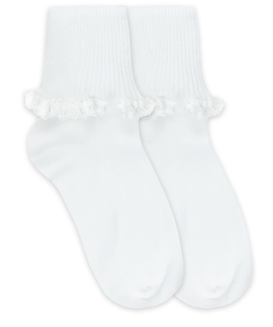 Cluny and Satin Lace Turn Cuff Socks | 1 Pair | White