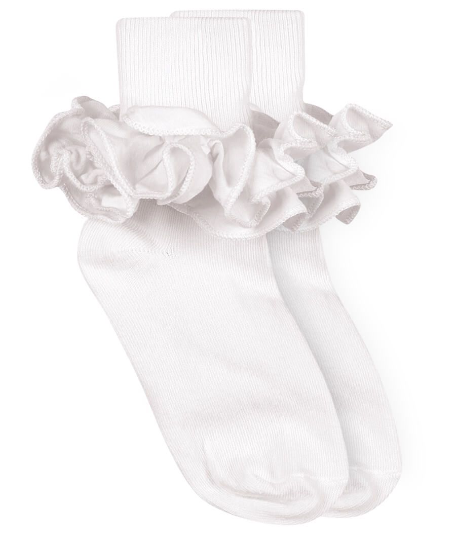 Misty Ruffle Lace Turn Cuff Socks | White