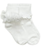 Ruffle Lace & Ripple Edge Turn Cuff Socks 2 Pair Pack | White