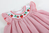 Seersucker Strawberry Smocked Bishop Dress