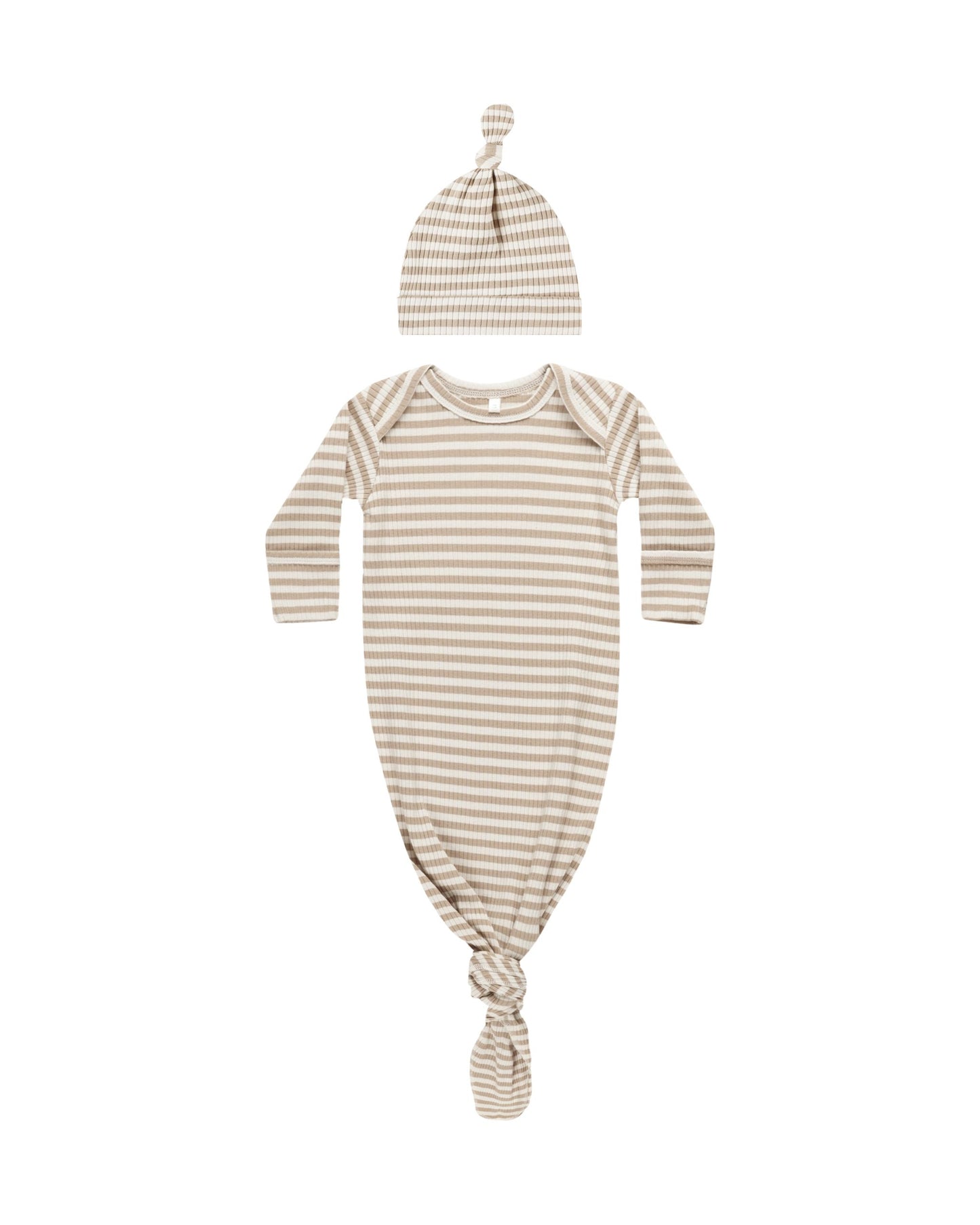 Knotted Baby Gown + Hat Set | Latte Stripe | One Size