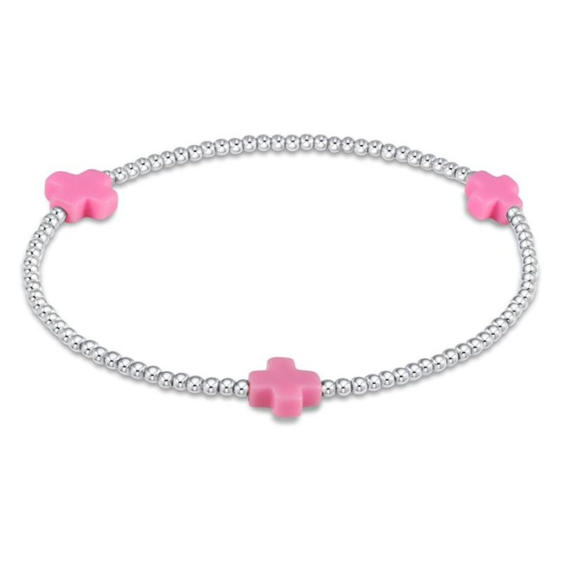 signature cross sterling pattern 3mm bead bracelet | bright pink