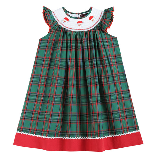 Plaid Santa Bishop Dress | Navy/Green