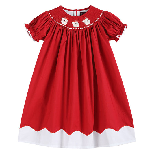 Santa Smocked Bishop Dress | Red/White