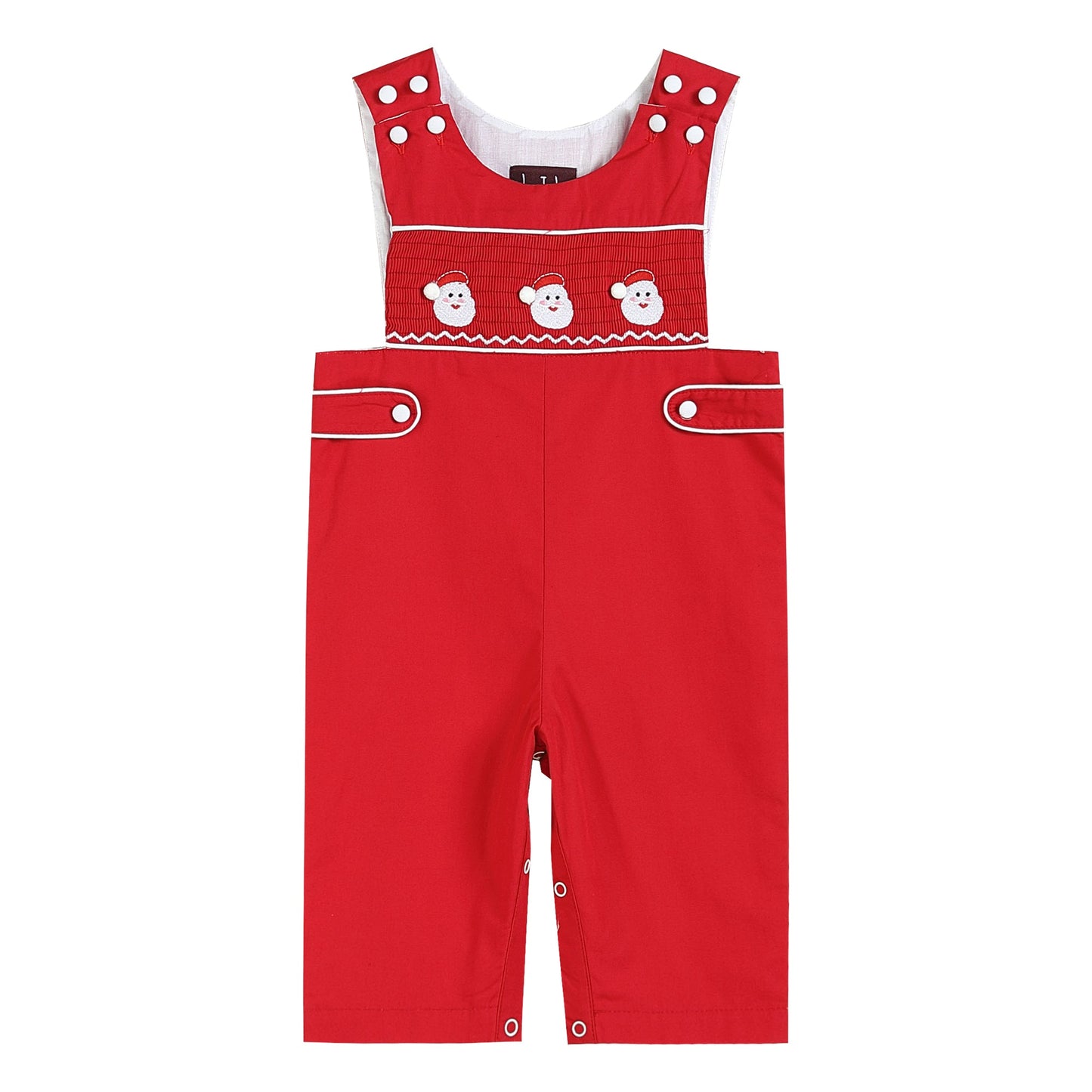 Santa Smocked Overalls | Red/White