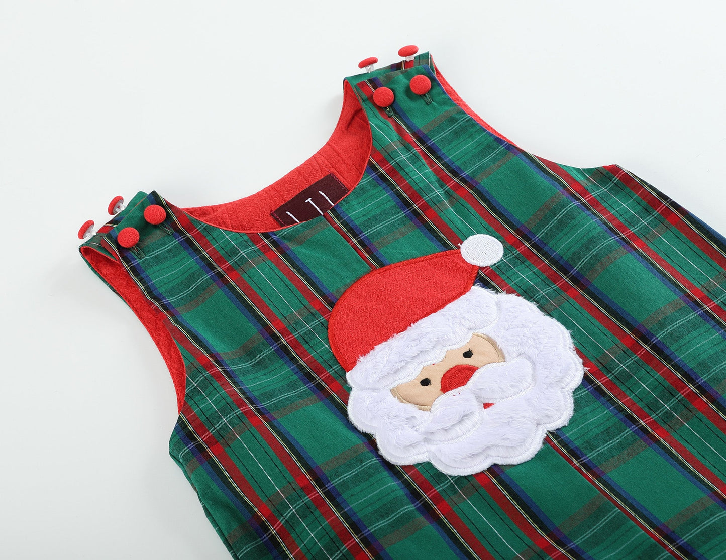 Gingham Santa Overalls | Red/Green