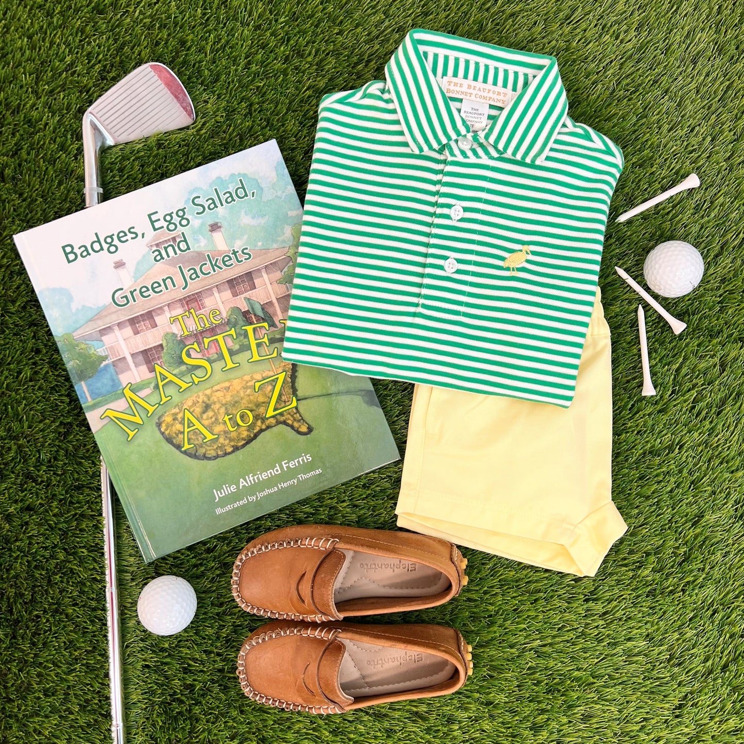 Prim & Proper Polo & Onsie | Kiawah Kelly Green Stripe & Bellport Yellow Stork