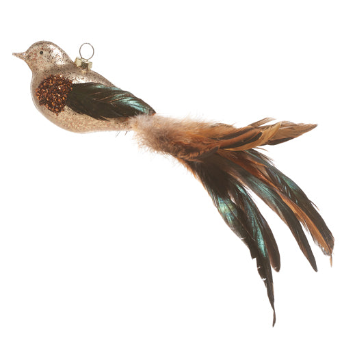 Mercury Glass Feather Tailed Bird Ornament