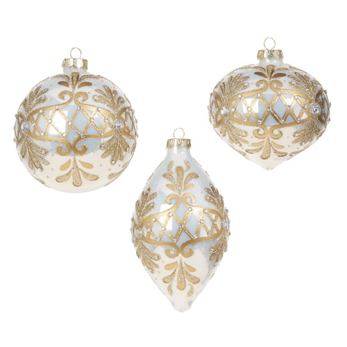 White + Gold Embellished Ornament | Assorted Shapes