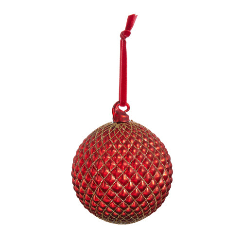 Red Quilted Ball Ornament | 4"