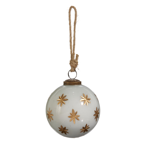 Ivory w/Gold Star Etched Ball Ornament | 4"