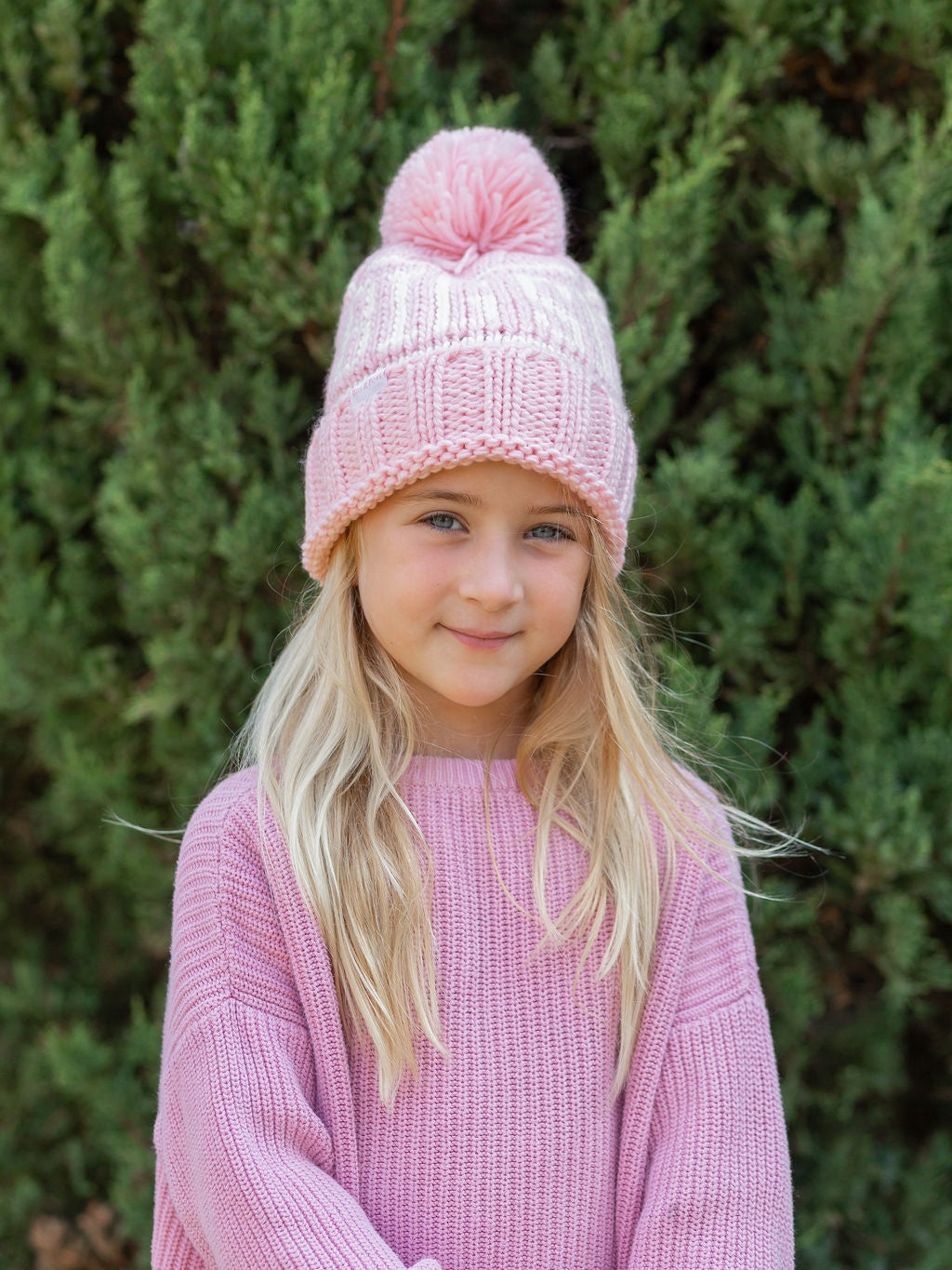 Big Sis Winter Knit Bobble Hat | Pink