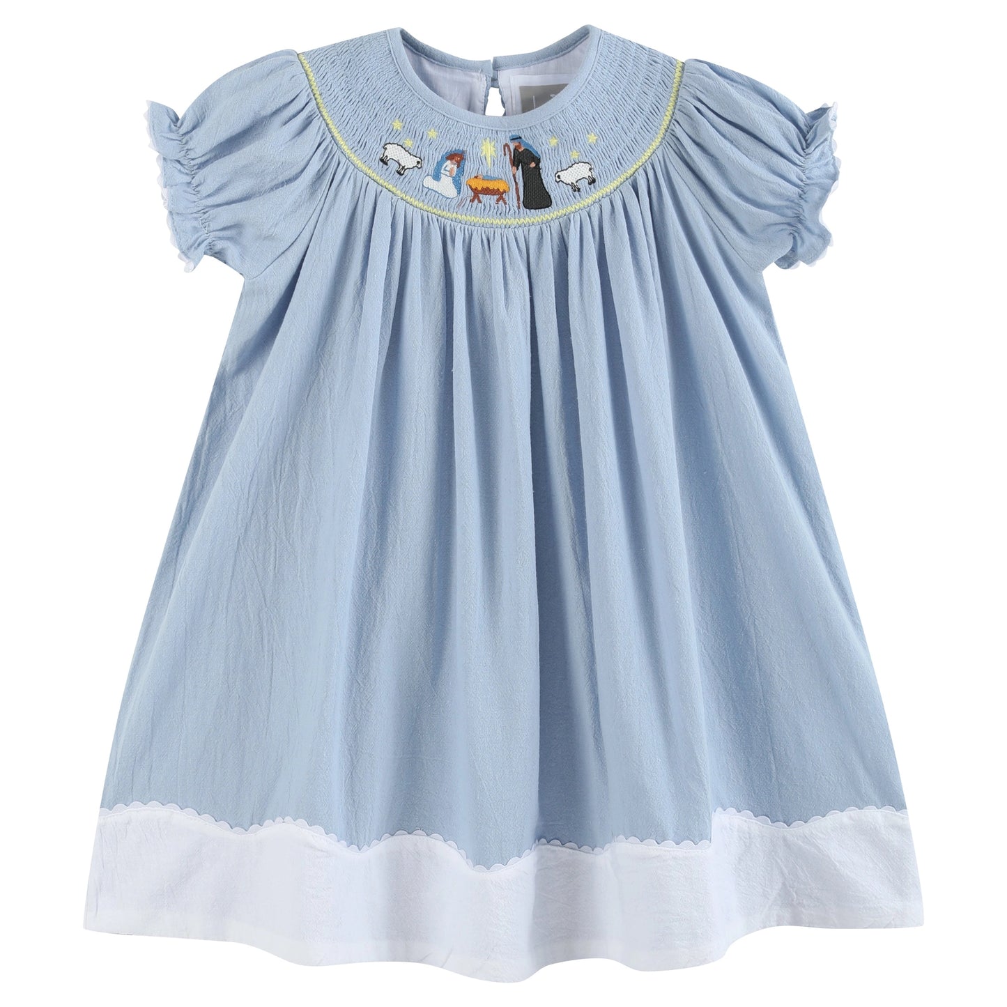 Nativity Smocked Bishop Sleeve Dress | Light Blue