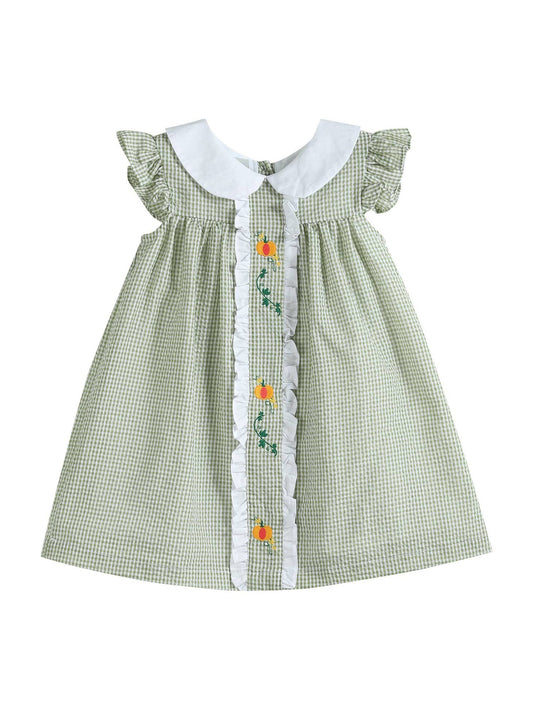 Green Gingham Pumpkin Peter Pan Collar Dress