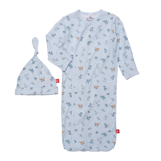 Woodsy Tale Modal Magnetic Sleeper Gown + Hat Set | Blue