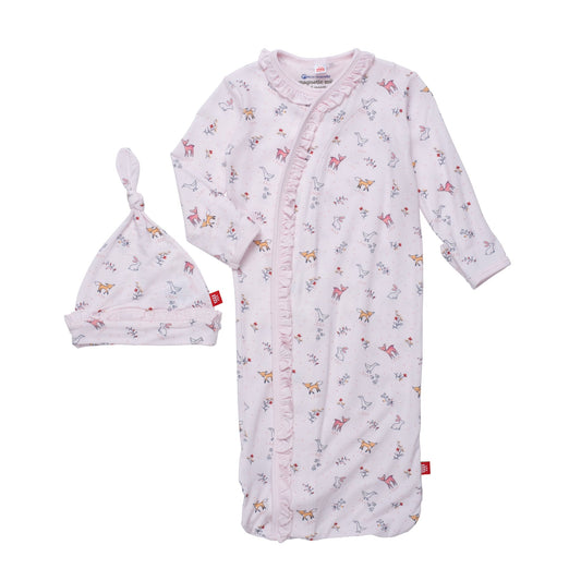 Woodsy Tale Modal Magnetic Sleeper Gown + Hat Set | Pink