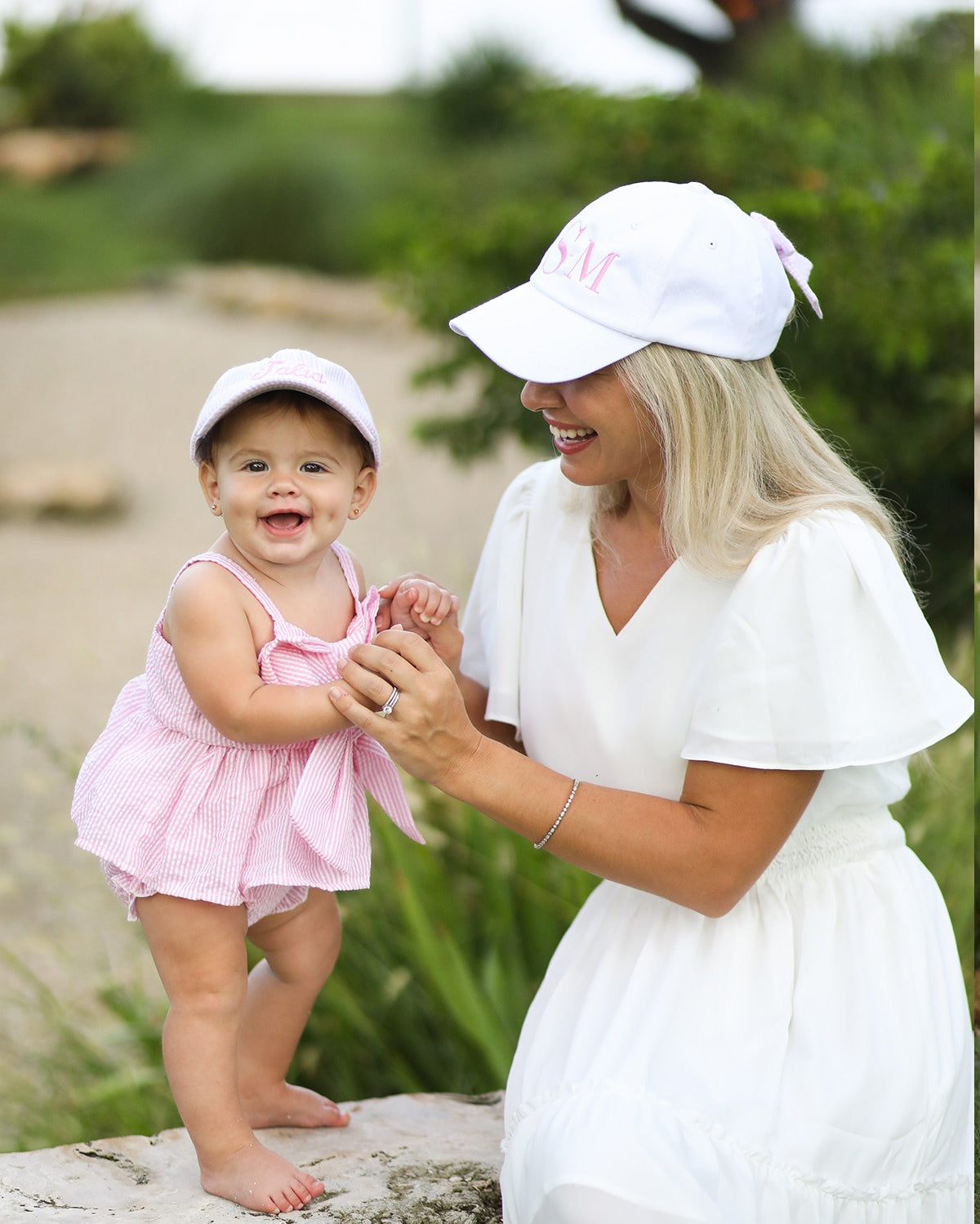 Bow Baseball Hat in Seersucker Pink | Baby