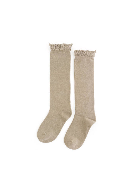 Oat Lace Top Knee High Socks