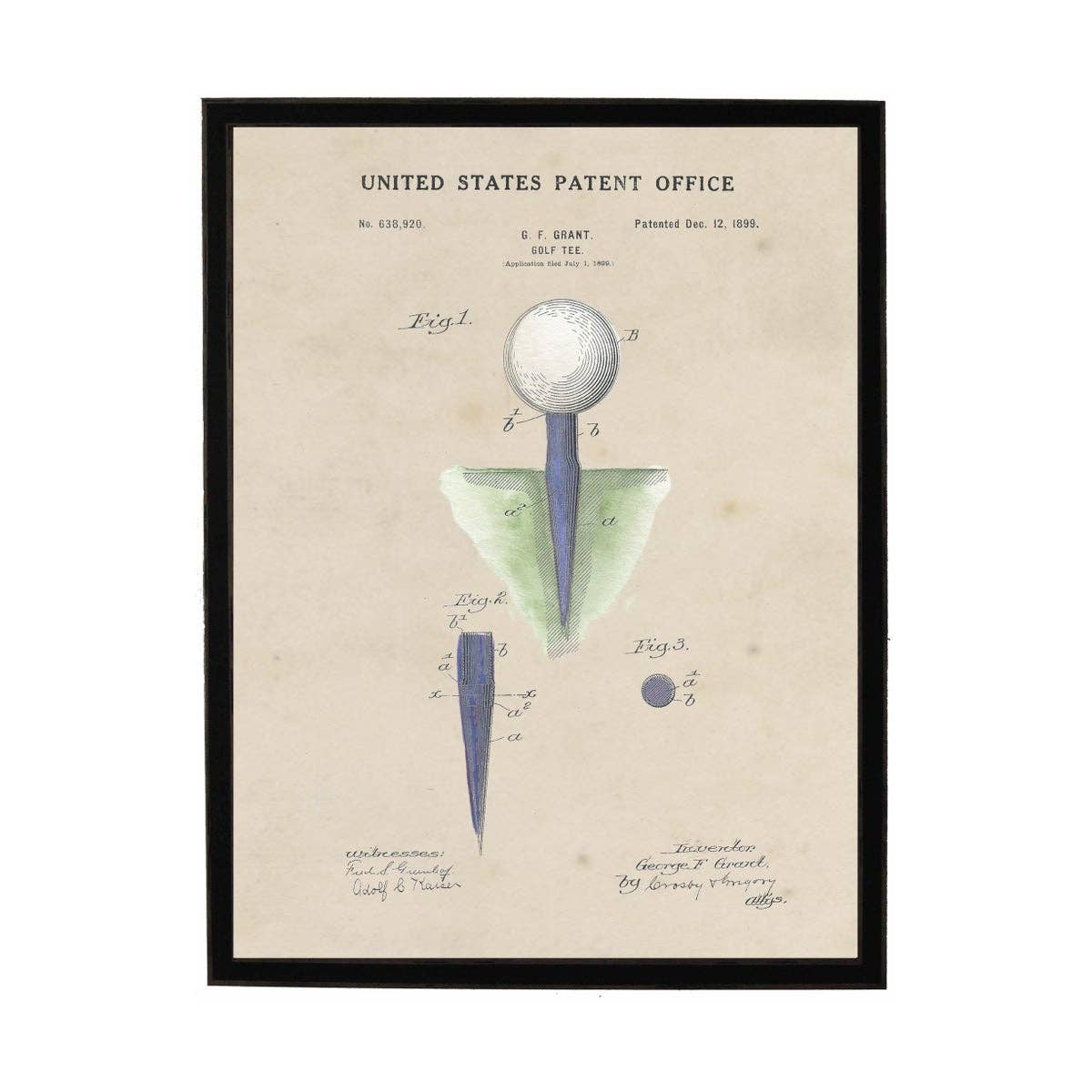 Watercolor Golf Tee Patent | 18x24