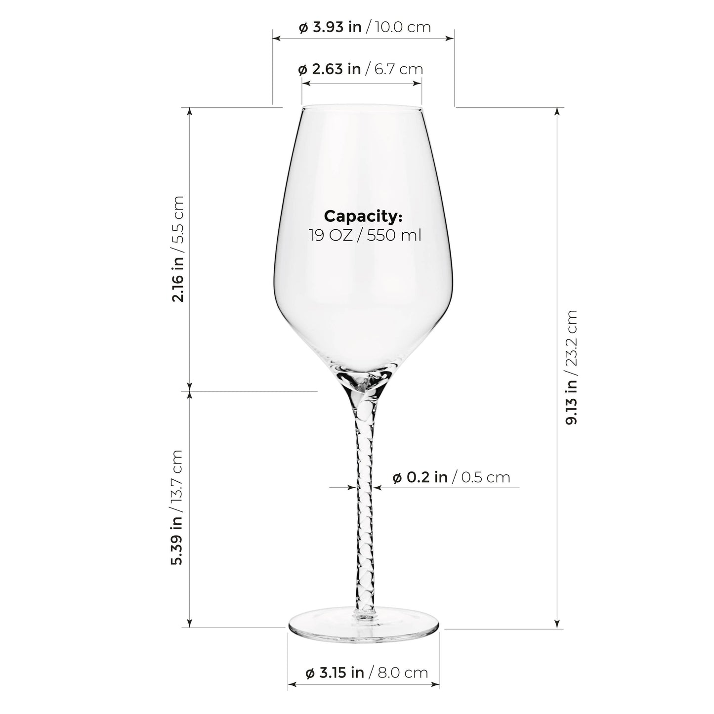 Luxbe Wine Crystal Glasses Spiral Stem  Set 4, 19oz