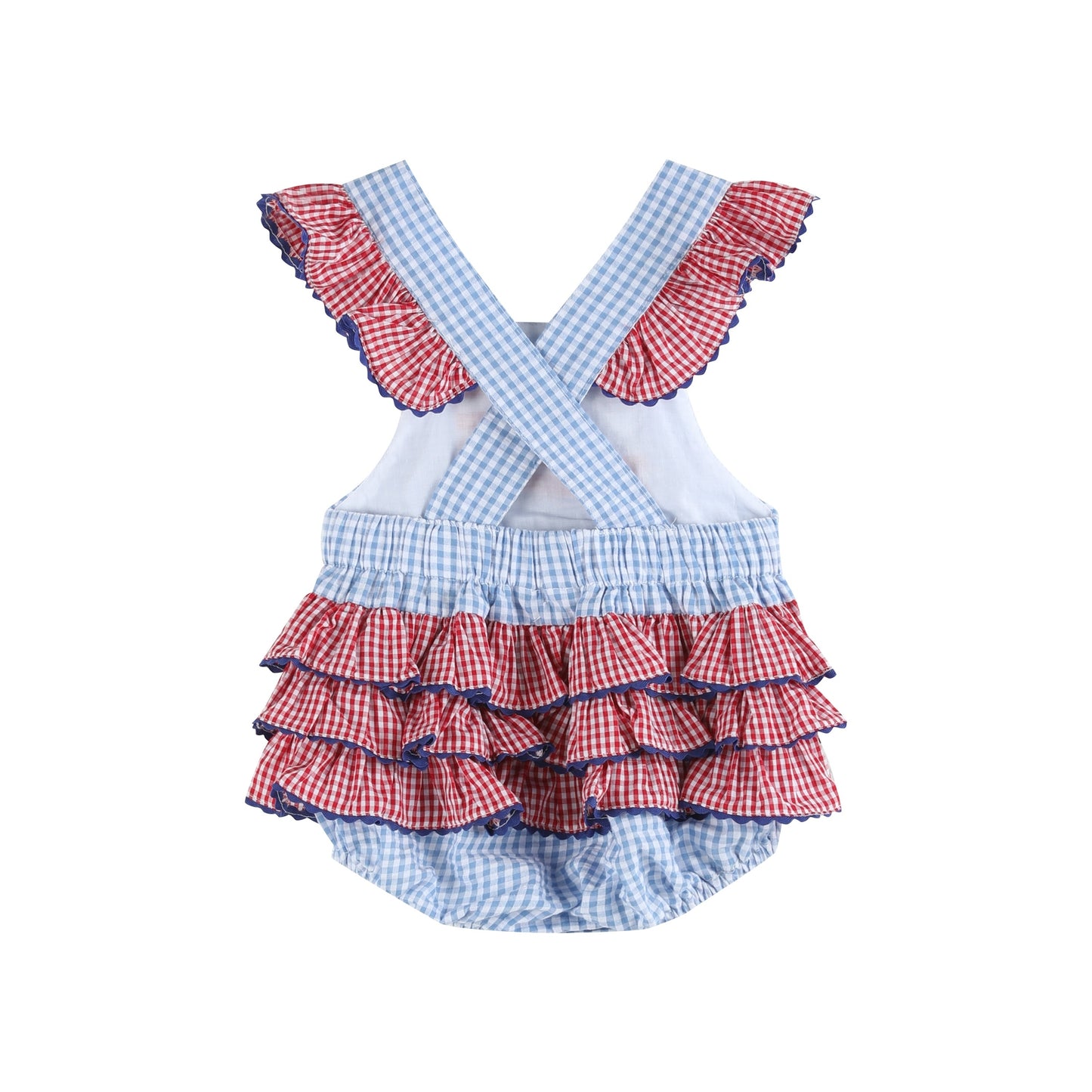 Gingham USA Flag Ruffle Romper