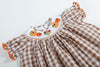 Gingham Pumpkin Turkey Smocked Bishop Dress | Light Brown