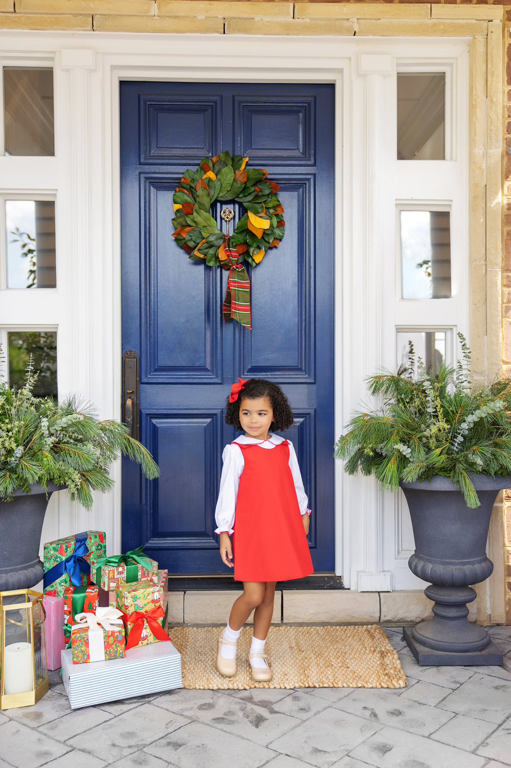 Emma’s Elbow Patch Top & Onesie | Worth Ave. White/Richmond Red