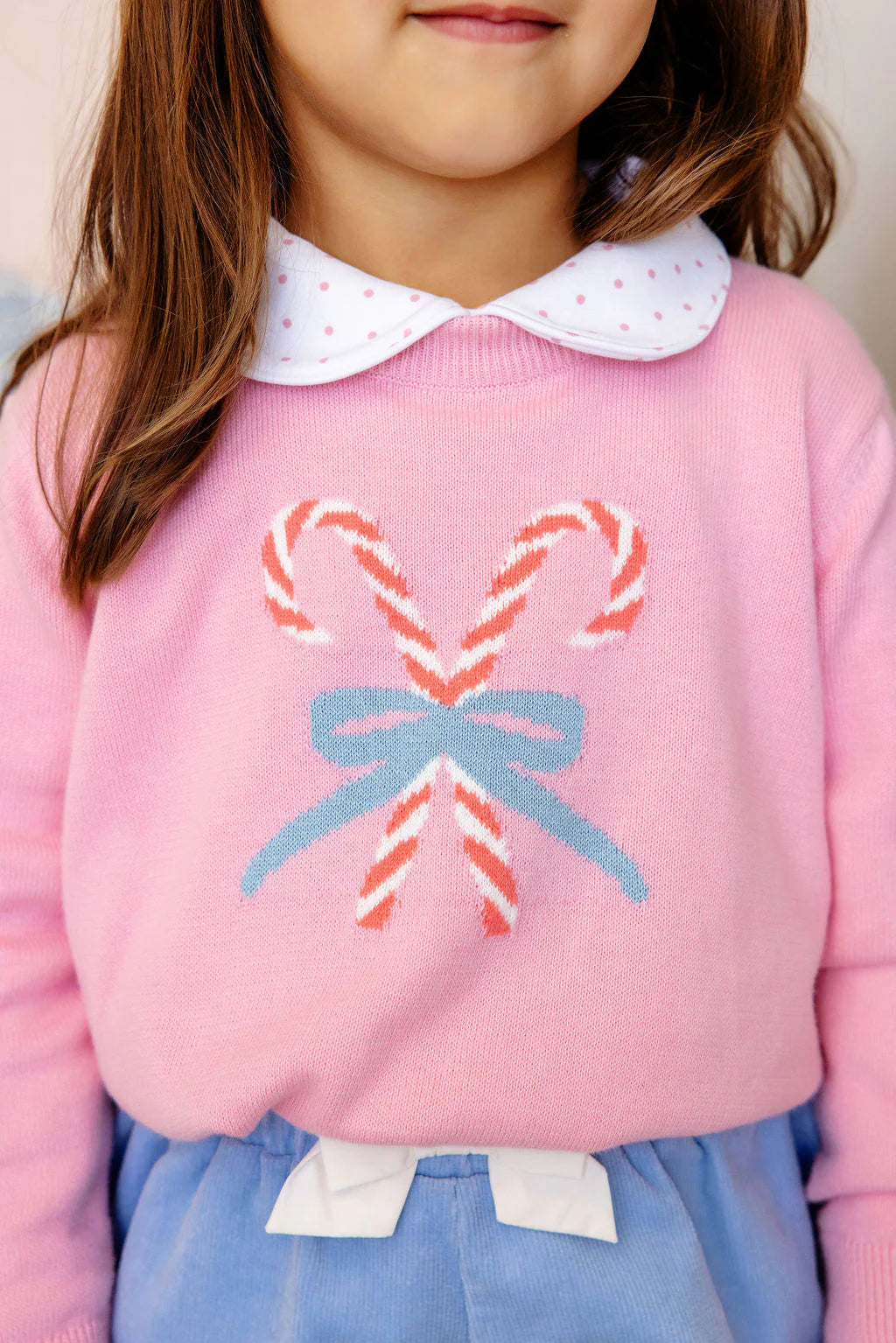 Isabelle's Intarsia Sweater | Hamptons Hot Pink with Candy Cane Intarsia