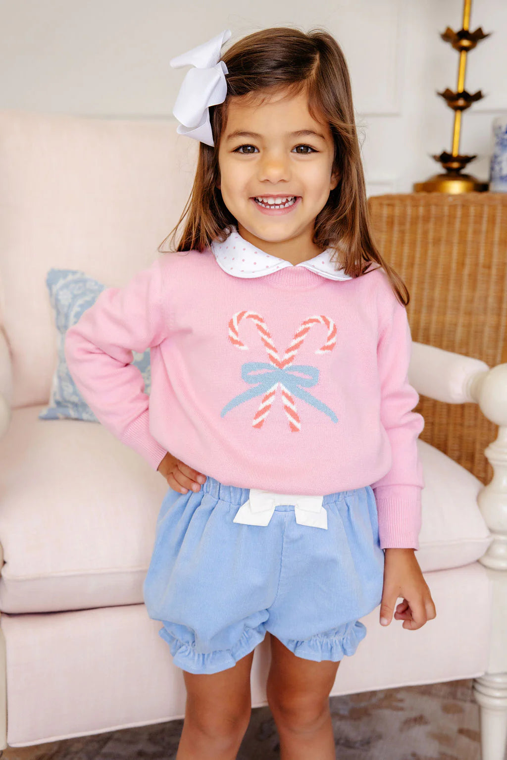 Isabelle's Intarsia Sweater | Hamptons Hot Pink with Candy Cane Intarsia