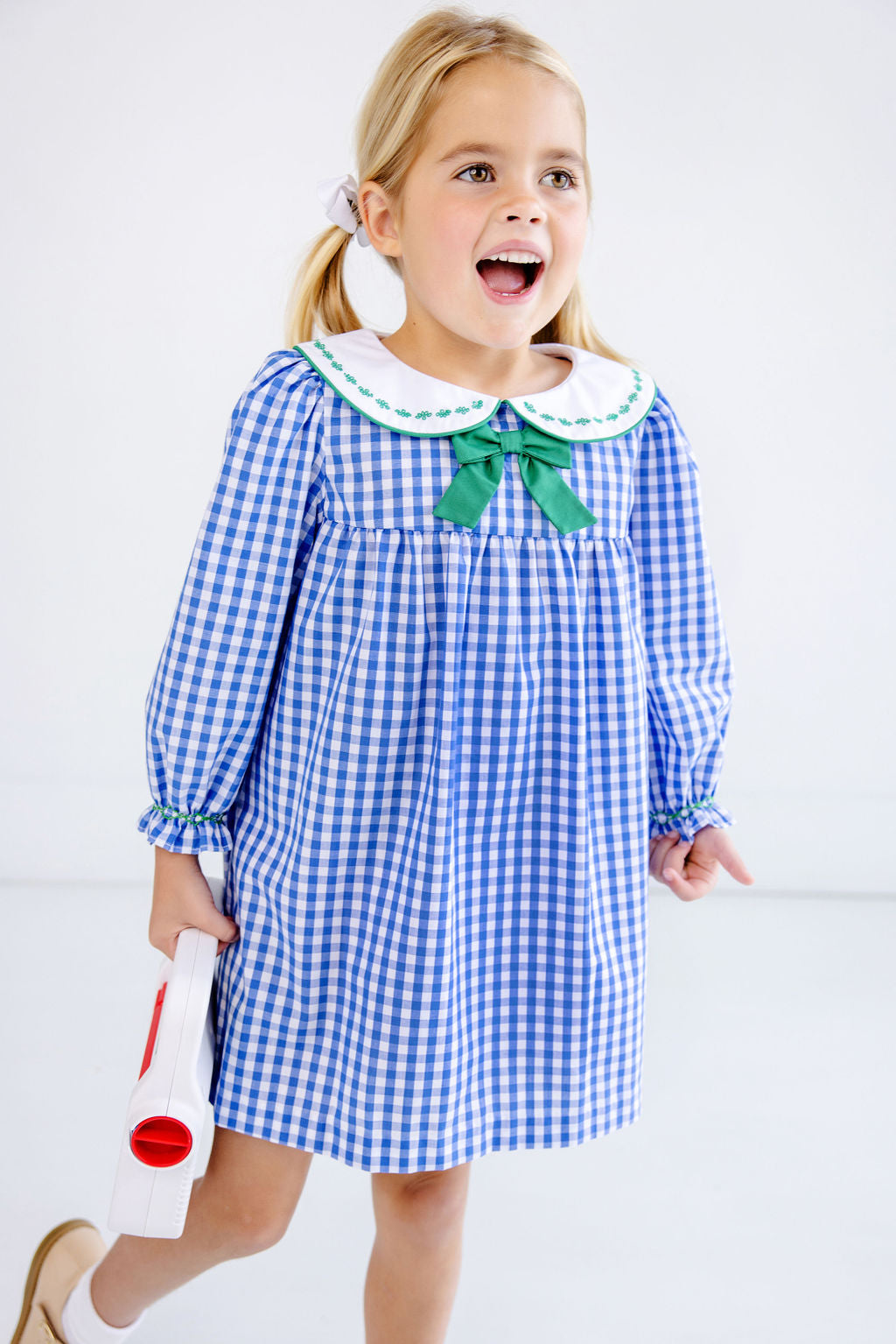 Banks Bow Dress | Barbados Blue/Gingham Kelly Green