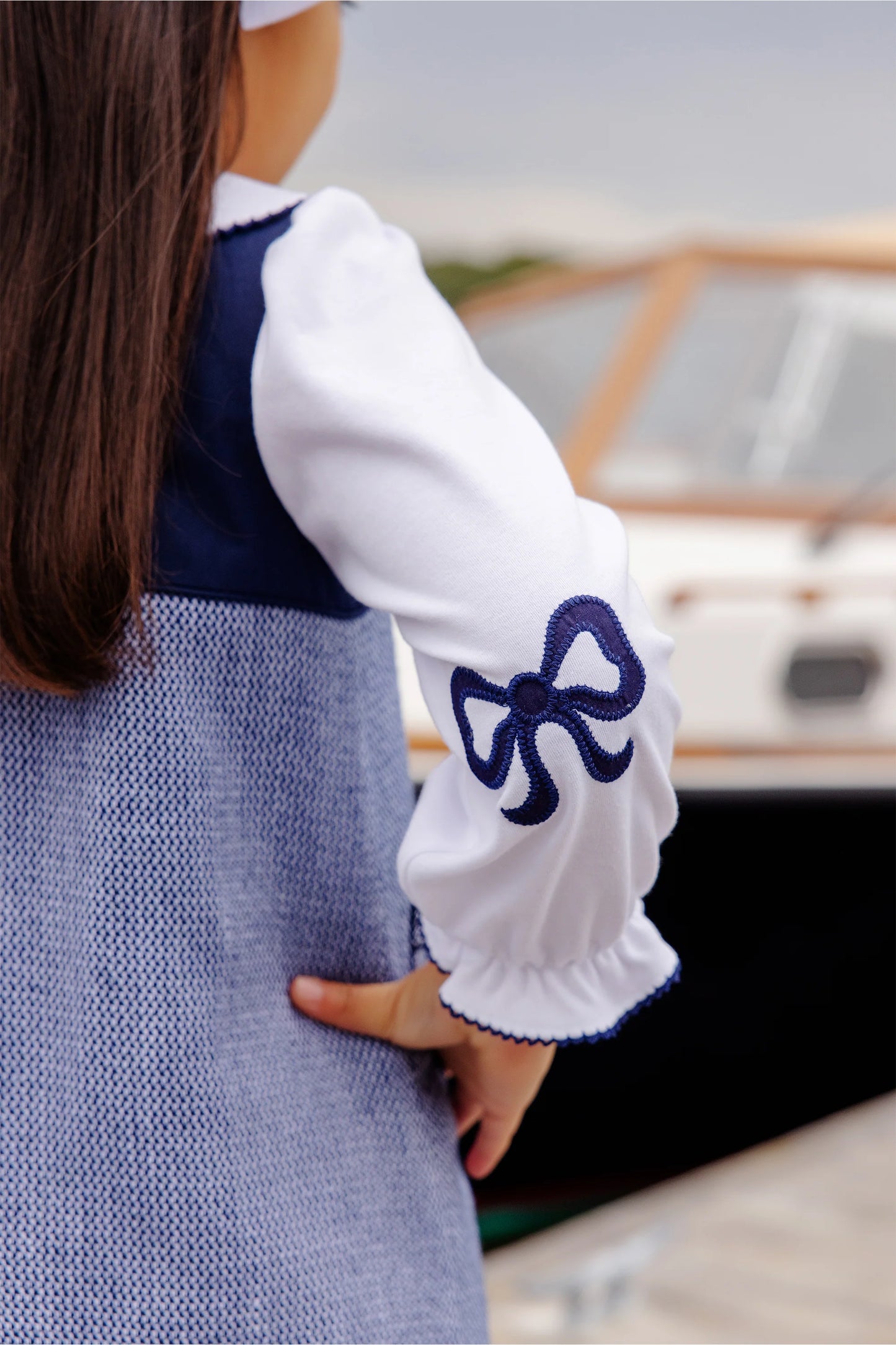 Emma's Elbow Patch Top & Onesie | Worth Avenue White with Nantucket Navy