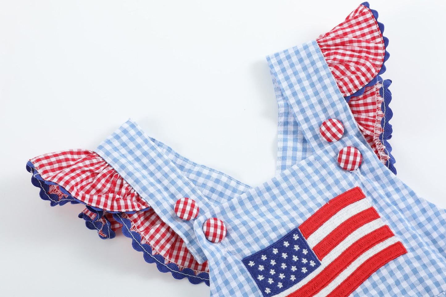 Gingham USA Flag Ruffle Romper