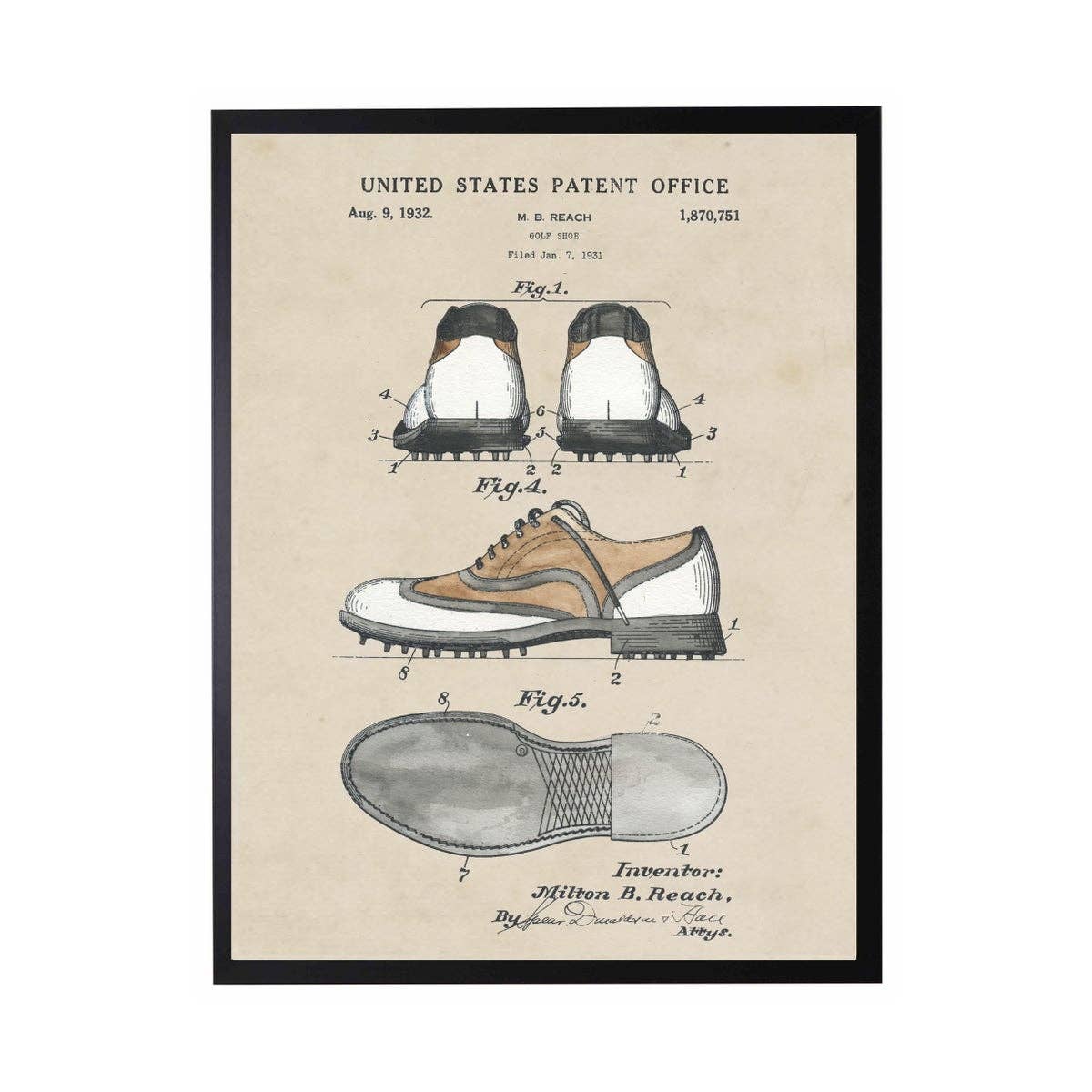 Watercolor Golf Shoe Patent | 18" x24"