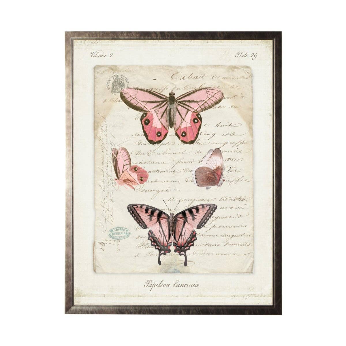 Multi Pink Butterflies On Vintage Plate I | 16 x20